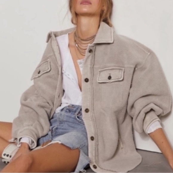 Free People Jackets & Blazers - NEW Free People Ruby Jacket in Stone Large Brushed Knit Distressed Pockets Cozy